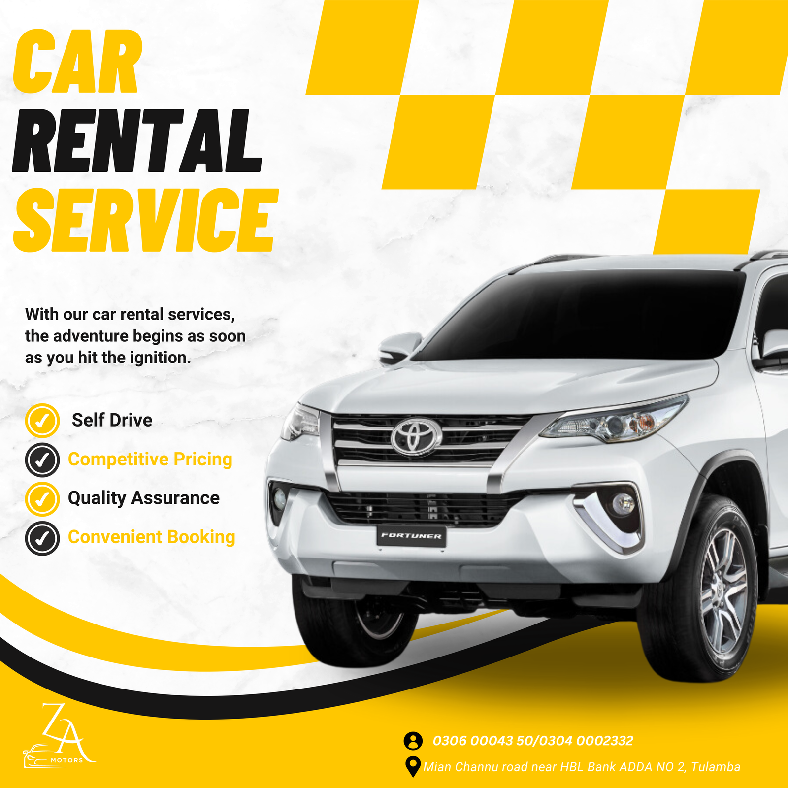 Black and White Modern Car Rental Service Instagram Post